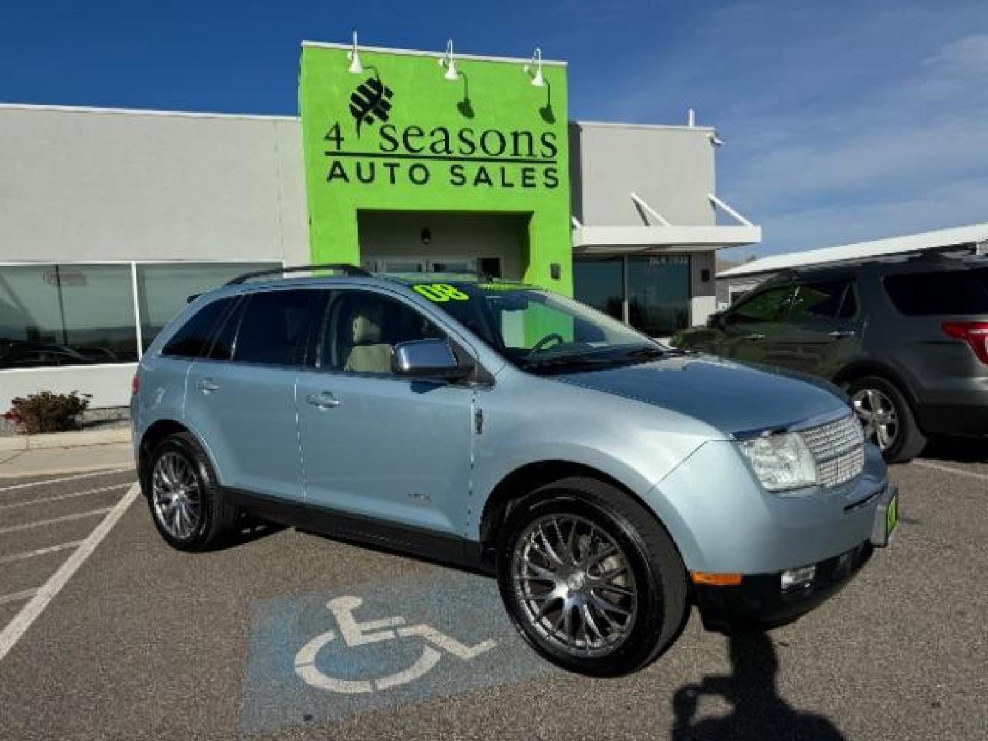 2008 Light Ice Blue /Light Camel Leather Lincoln MKX AWD (2LMDU88CX8B) with an 3.5L V6 DOHC 24V engine, 6-Speed Automatic transmission, located at 940 North Main Street, Cedar City, UT, 84720, (435) 628-0023, 37.692936, -113.061897 - Photo#0