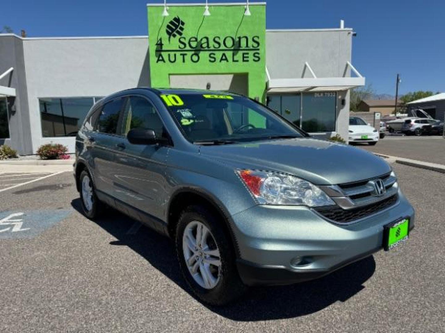 2010 Opal Sage Metallic /Ivory Cloth Interior Honda CR-V EX 4WD 5-Speed AT (5J6RE4H53AL) with an 2.4L L4 DOHC 16V engine, 5-Speed Automatic transmission, located at 940 North Main Street, Cedar City, UT, 84720, (435) 628-0023, 37.692936, -113.061897 - Photo#0