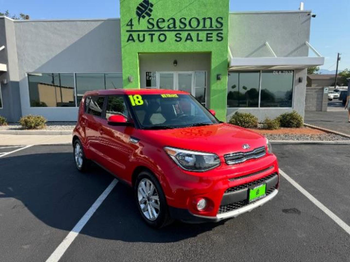 2018 Inferno Red /Black, cloth Kia Soul + (KNDJP3A53J7) with an 2.0L L4 DOHC 16V engine, 6-Speed Automatic transmission, located at 1865 East Red Hills Pkwy, St. George, 84770, (435) 628-0023, 37.120850, -113.543640 - Photo#0