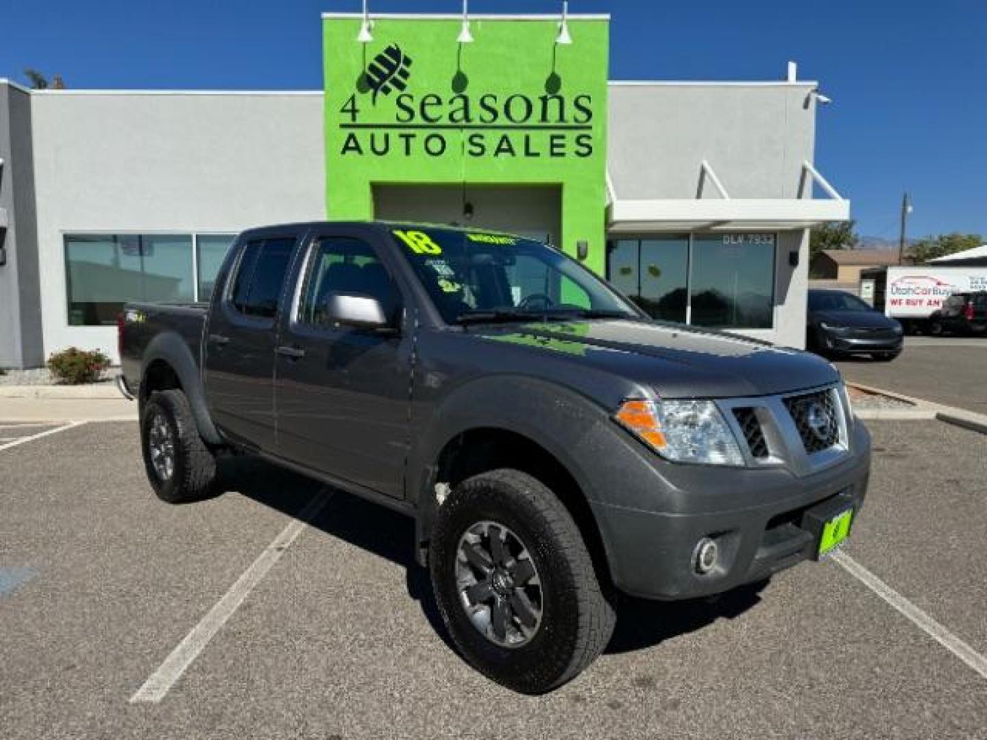 2018 Gun Metallic /Graphite w/White Stitching, cloth Nissan Frontier PRO-4X Crew Cab 5AT 4WD (1N6AD0EV9JN) with an 4.0L V6 DOHC 24V engine, 5-Speed Automatic transmission, located at 940 North Main Street, Cedar City, UT, 84720, (435) 628-0023, 37.692936, -113.061897 - Photo#0