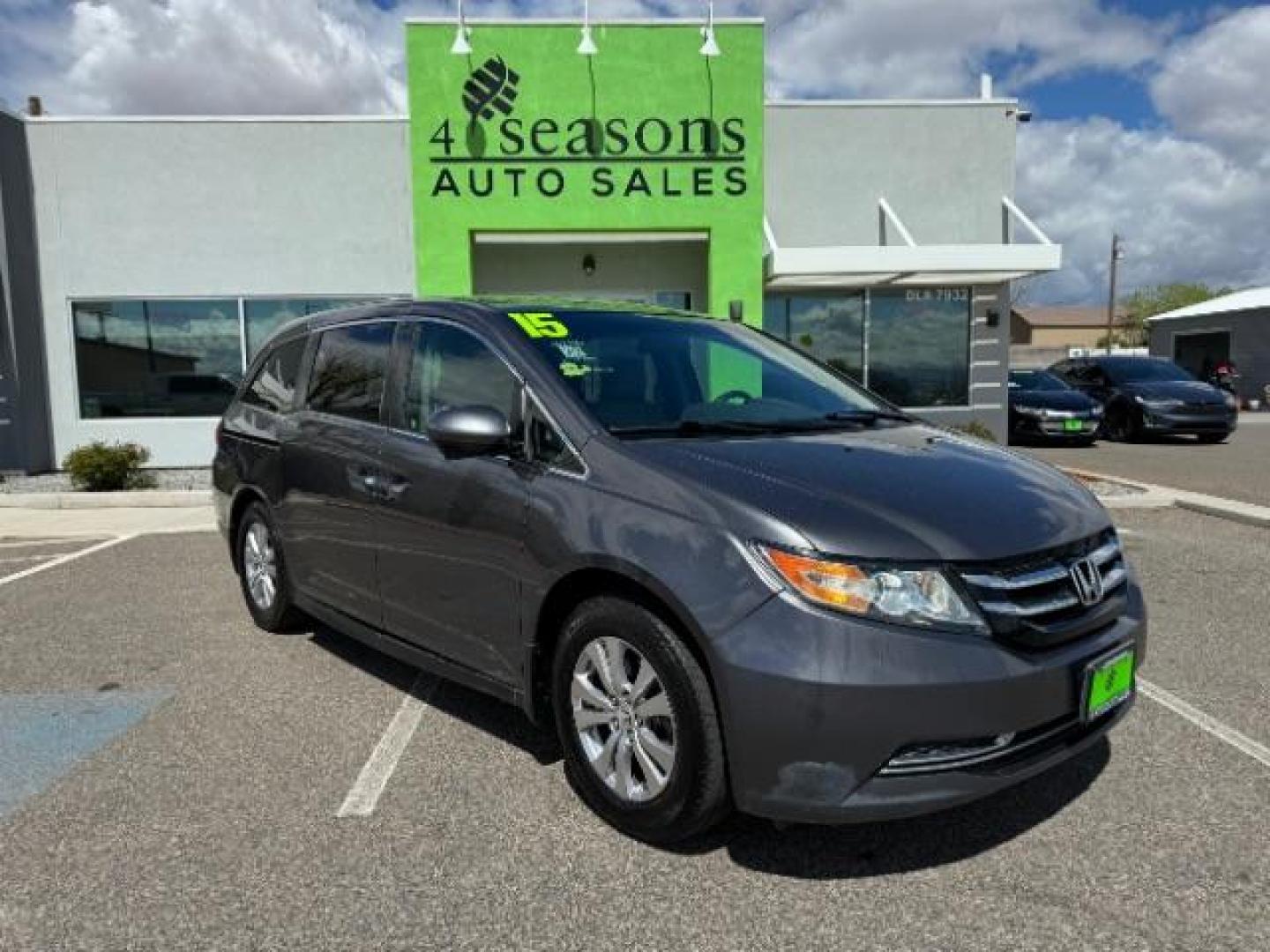 2015 Alabaster Silver Metallic Honda Odyssey EX (5FNRL5H46FB) with an 3.5L V6 SOHC 24V engine, 6-Speed Automatic transmission, located at 940 North Main Street, Cedar City, UT, 84720, (435) 628-0023, 37.692936, -113.061897 - Photo#0