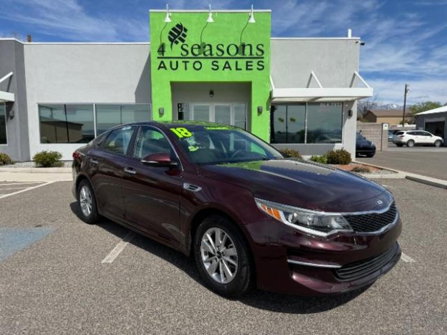 2018 Sangria /Beige Cloth, cloth Kia Optima LX (5XXGT4L33JG) with an 2.4L L4 DOHC 16V engine, 6-Speed Automatic transmission, located at 940 North Main Street, Cedar City, UT, 84720, (435) 628-0023, 37.692936, -113.061897 - Photo#0