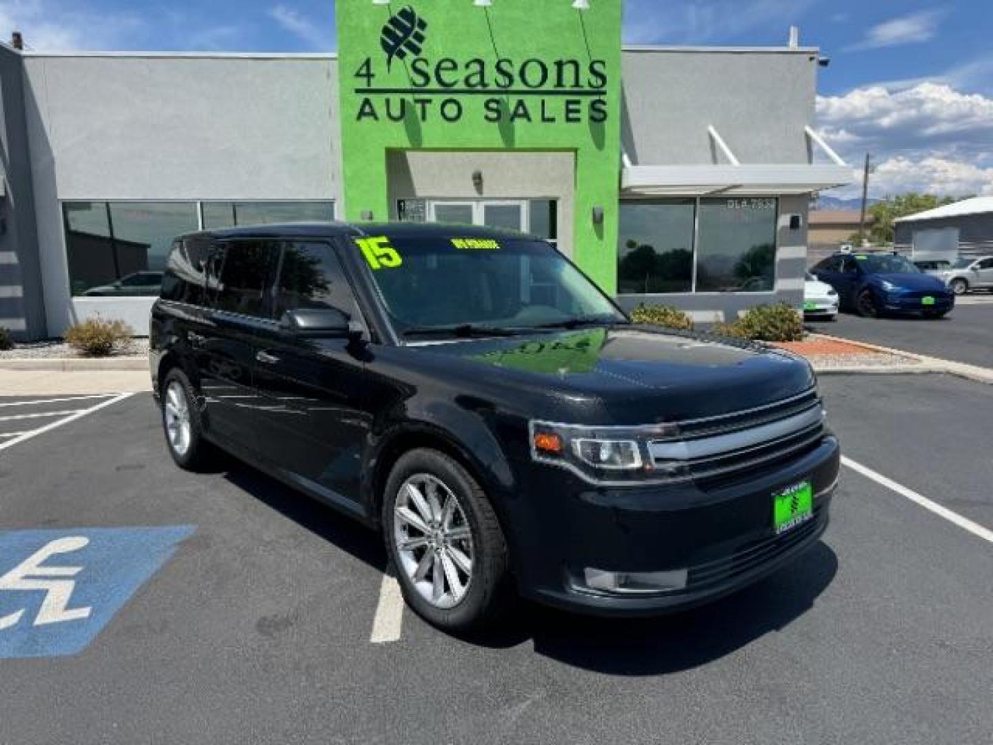 2015 Tuxedo Black Metallic /Charcoal Black, leather Ford Flex Limited FWD (2FMGK5D84FB) with an 3.5L V6 DOHC 24V engine, 6-Speed Automatic Overdrive transmission, located at 940 North Main Street, Cedar City, UT, 84720, (435) 628-0023, 37.692936, -113.061897 - We specialize in helping ALL people get the best financing available. No matter your credit score, good, bad or none we can get you an amazing rate. Had a bankruptcy, divorce, or repossessions? We give you the green light to get your credit back on the road. Low down and affordable payments that fit - Photo#0