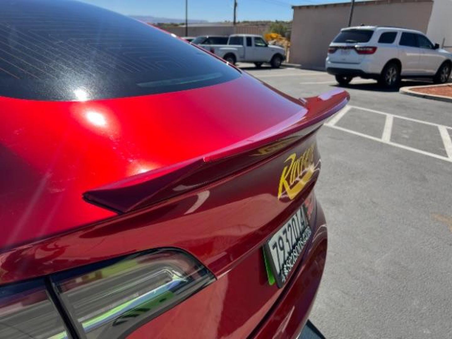 2018 Red /White Tesla Model 3 Long Range (5YJ3E1EB3JF) with an ELECTRIC engine, 1-Speed Automatic transmission, located at 1865 East Red Hills Pkwy, St. George, 84770, (435) 628-0023, 37.120850, -113.543640 - Your chance to own the most unique Tesla in town! Lightning McQueen is guaranteed to turn heads and make kids smile. A Long Range All Wheel Drive model 3 with aftermarket wheels ($1,000 Upgrade), spoiler and of course the coolest wrap in the state ($3,500 upgrade). WARRANTY on battery and motor un - Photo#22