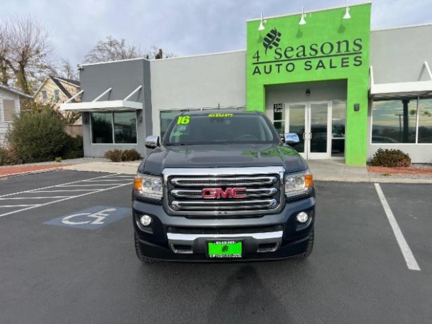 2016 Cyber Gray Metallic /Cocoa/Dune, leather GMC Canyon SLT Crew Cab 2WD (1GTG5DE36G1) with an 3.6L V6 DOHC 24V engine, 6-Speed Automatic transmission, located at 1865 East Red Hills Pkwy, St. George, 84770, (435) 628-0023, 37.120850, -113.543640 - Photo#1