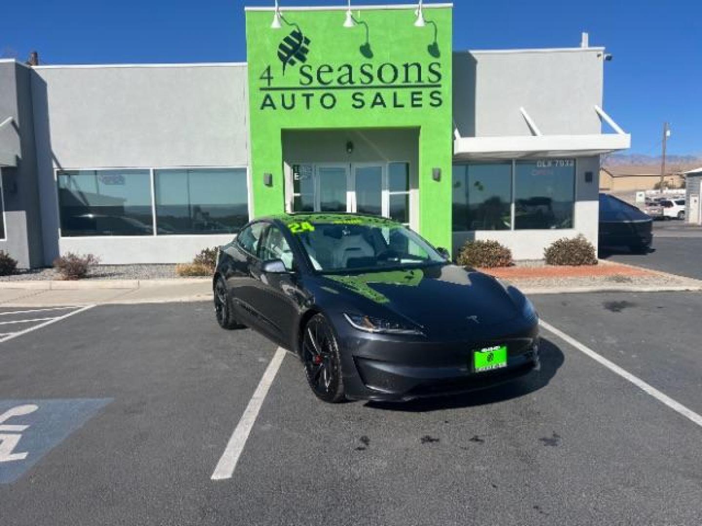 2024 Stealth Gray /Black and White Tesla Model 3 Plaid (5YJ3E1ET4RF) with an ELECTRIC engine, 1-Speed Automatic transmission, located at 1865 East Red Hills Pkwy, St. George, 84770, (435) 628-0023, 37.120850, -113.543640 - Experience the exhilarating performance of the near-new, redesigned 2024 Tesla Model 3 Performance. This high-performance sedan boasts 510 horsepower, accelerating from 0 to 60 mph in just 2.9 seconds, with a top speed of 163 mph. Equipped with adaptive suspension and track mode, it offers a dynamic - Photo#0