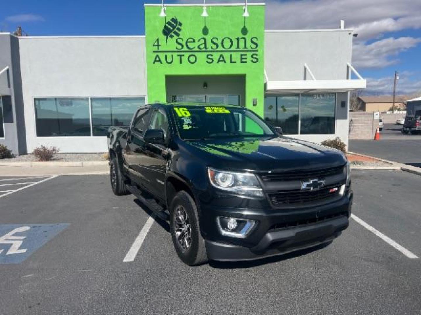 2016 Black /Black Leather Interior Chevrolet Colorado Z71 Crew Cab 4WD Long Box (1GCGTDE39G1) with an 3.6L V6 DOHC 24V GAS engine, 6-Speed Automatic transmission, located at 1865 East Red Hills Pkwy, St. George, 84770, (435) 628-0023, 37.120850, -113.543640 - We specialize in helping ALL people get the best financing available. No matter your credit score, good, bad or none we can get you an amazing rate. Had a bankruptcy, divorce, or repossessions? We give you the green light to get your credit back on the road. Low down and affordable payments that fit - Photo#0